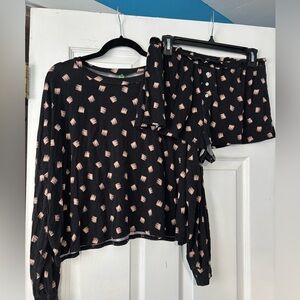 Honey Dew Black and Pink Patterned Pajama Set